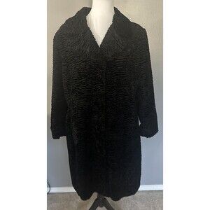 Jones New York black Faux Fur Coat Women’s Midi Lined Snap Close Dressy Coat 2XL